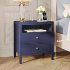 Huuger Blue Nightstand Set of 2, Night Stand with Charger Station, Bedside Table with 2 Drawers, Bed Side Tables for Bedroom, Modern Nightstands, Metal Knobs, Painted Surface - color: Blue