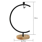Ornament Display Stand Iron Pothook Stand for Hanging Glass Terrarium/Picture (Big G-Shaped Wood Base, Black)
