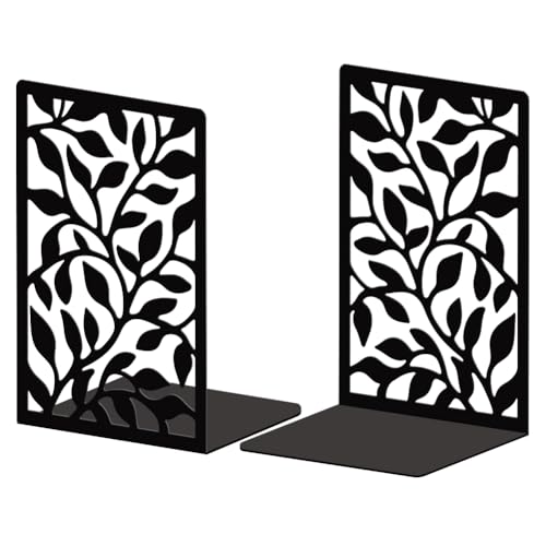 Peacoblue Metal Bookends for Shelves, Modern Decorative Heavy Duty Study Book Support Stoppers for Office, Desk, Shelf, Room 5.3"x4.3"x7.9" Cast Iron Simple Tall Bookends, 1 Pair (Vine Leaves) - style: Vine Leaves