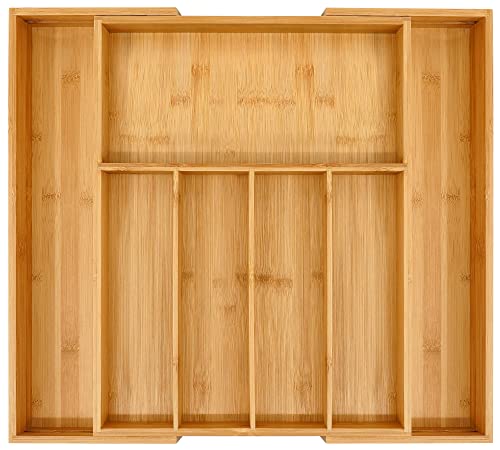 VaeFae Premium Bamboo Drawer Organizer, Expandable Silverware Drawer Organizer, Cutlery Tray with Dividers for Kitchen Utensils (Natural, Large) - color: Natural, size: Large
