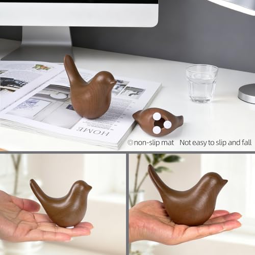 2 Pcs Ceramic Small Bird Figurines Modern Animal Statues for Home 、Room Decor and Bedroom Decor and Bookshelf Display (Dark Wood Grain) - color: Dark Wood Grain