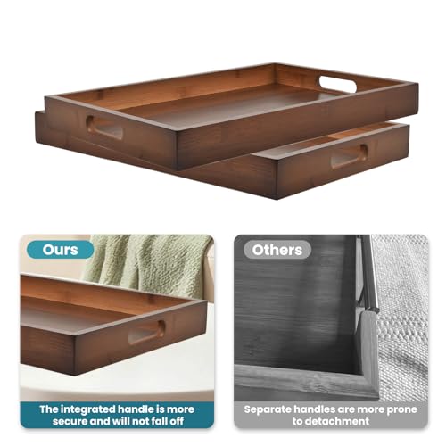 Bamboo Wood Serving Tray with Handles(14.96x10.24x1.57 inches) – Elegant Decorative Platter for Breakfast in Bed, Lunch, Dinner, Appetizers, BBQ, Parties & More – Perfect for Couch and Drawing Room.