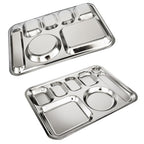 Korean Stainless Steel Divided Plates with Cutlery Slot for Adults, Premium 304, Electro-Polished, No Black Residue, BPA-Free, XL 8-Compartment Food Tray, Camping, Set of 2 - size: 8 Compartments