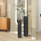 Set of 2 Black Cylinder Floor Standing Vases Large 27/21in Tall Metal Decorative Vase Honeycomb Texture Modern Home Decor for Dining Room Living Bedroom Hallway Corner