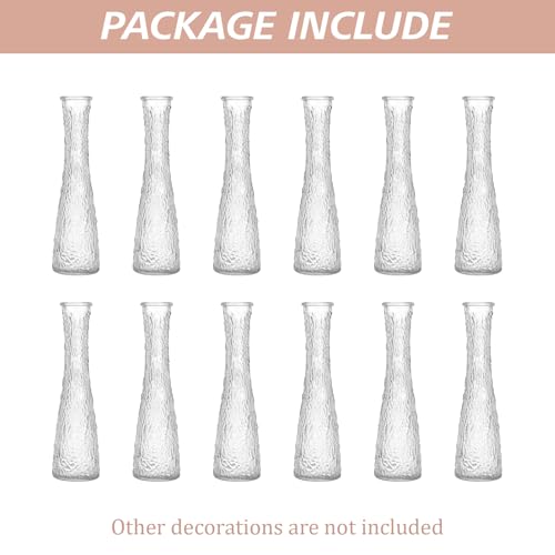 Glass Bud Vases Bulk 12 Pcs - Clear Ribbed Wedding Centerpiece Vases, Small Flower Vases for Table Decor, Party Events & Home Decor