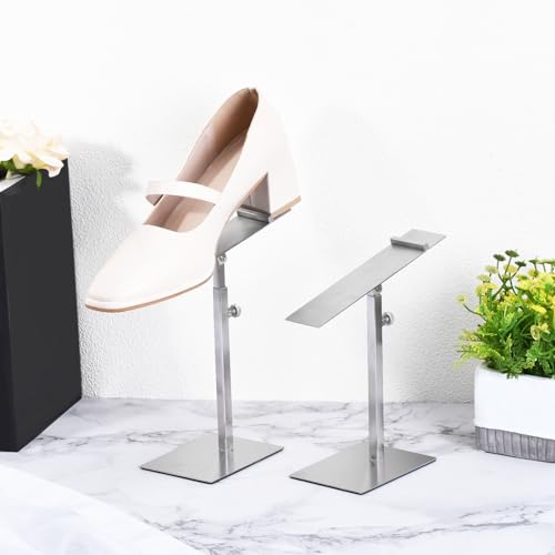uxcell Shoe Display Stand 2 Pack Adjustable Height High Heel Shoe Risers Metal Shoe Rack Holder for Home Retail Store Supplies - Silver - color: Silver