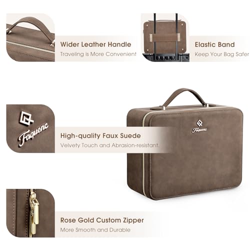 Faquenc Makeup Case with LED Lighted Mirror 11.4 Inch Travel Makeup Bag Adjustable Brightness in 3 Colors Cosmetic Organizer Artist Storage Bag with Dividers Brush Holder Bag Vanity Grey - color: WA-Vintage Brown 11.4 Inch, size: 2-Medium