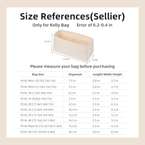 DGAZ Bag Organizer Insert For Kelly pochette/mini II /20/25/28/32/35/40/42/45 Bags, Silk Purse Organizer, Simplicity Handbag & Tote Organizer(Craie,KL32 Sellier) - color: Craie, size: KL32 Sellier