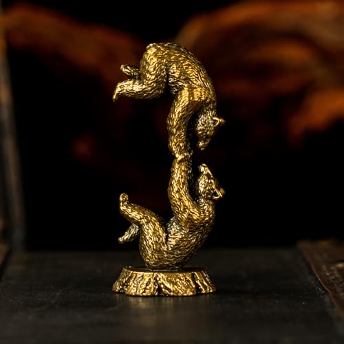 CHOVY Vintage Brass Bear Figurines Set - 3 Romantic Poses in Solid Brass, Collectible Couple Sculptures, Handmade Desk Art for Home Office & Unique Gift for Bear Lovers - Acrobatics - color: Couple Bears Acrobatics