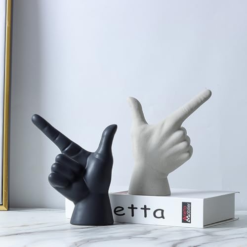 Rayberro Ceramic Hand Gesture Sculpture Creative Hand Statue Home Decor Hand Gesture Figurine Decors for Living Room Bedroom Office Bookshelf Coffee Tabletop Ornaments Decorations Gift (Sandy) - color: Sandy