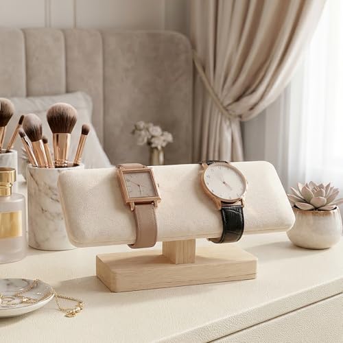 Watch Stand, Wooden T-Bar Velvet Bracelet Holder Jewelry Organizer Jewelry Organizer Holder for Home Use Retail Display, Space Saving Bangle Pendants Tower Rack