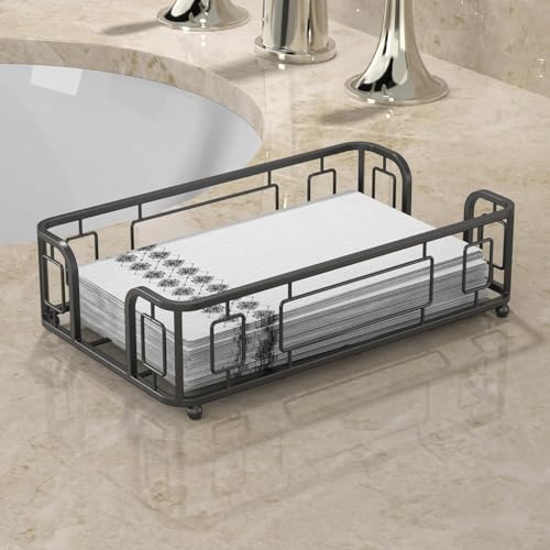 Guest Towel Holder Tray for Bathroom – Black Napkin Holder for Disposable Paper Hand Towels, Vanity Countertop Hand Towel Organizer, Modern Bathroom Accessory for Guest Napkins - color: H - Black Guest Towel Holder Tray, size: Guest Towel Holder