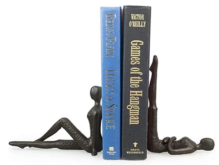 Ambipolar Yoga-Style Black Decorative Bookends, Cast Iron Book Stand to Hold Books Heavy Duty, Book Stoppers for Home Decor, Office Desk, Living Room Decor