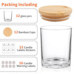 SUPMIND 12 Pack Glass Candle Jars-10oz Clear Empty Candle Jars with Bamboo Lids and Sticky Labels, Bulk Candle Jars for Making Candles Containers - Dishwasher Safe - color: Clear, size: 10oz