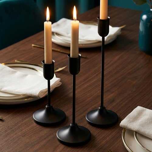 18 Pcs Black Candlestick Holders Set - Vintage Brass Taper Candle Holder for Pillar Candles - Modern Decorative Centerpiece for Wedding Fireplace Mantel Decor - Cozy Atmosphere Housewarming Gift - color: Black, size: 18 pcs