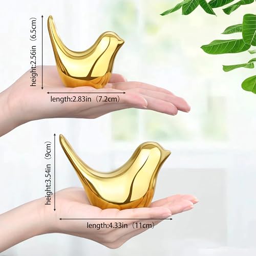 Small Birds Statues Gold Home Desk Wall Decor Modern Style Bird Figurine Sculpture Decorative Ornaments for Shelf, Bedroom, Living Room, Knick Knacks, Office Desktop, Cabinets(Gold Birds 2Pcs) - color: Gold