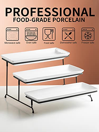 Gomakren 3 Tier Serving Trays Stand 14 Inches Serving Platters Rectangular Large Serving Plates for Party Display Set Collapsible Sturdier Rack, White Serving Trays and Platters - color: Black, size: 15.7" x 13.5" x 9.2"