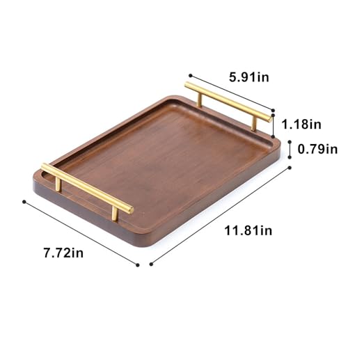 XZHXFX Bamboo Serving Tray with Gold Handles, Food Tray for Breakfast,Coffee Table,Dinner & Bar, Decorative Tray for Kitchen, Bedroom (Small) - size: 11.8" x 7.7" x 2"