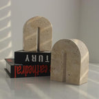 Set of 2 Natural Travertine Bookends for Shelves, Decorative Book Ends for Heavy Books, Solid Heavy Duty Book Stopper Office Bookshelf Decor for CDs/Video Games