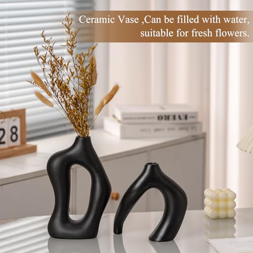 Ceramic Vase Set of 2, White Decorative Aesthetic Flower Vase for Home Décor Modern Minimalist Table, Fireplace, Shelf, Mantel, Entryway Centerpieces - color: Matte Pure White