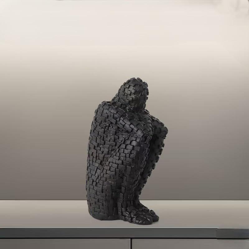 Modern Abstract Geometric Human Figure Sculpture, Contemporary Art Home Decor，3 Colors to Choose from (Black) - color: Black
