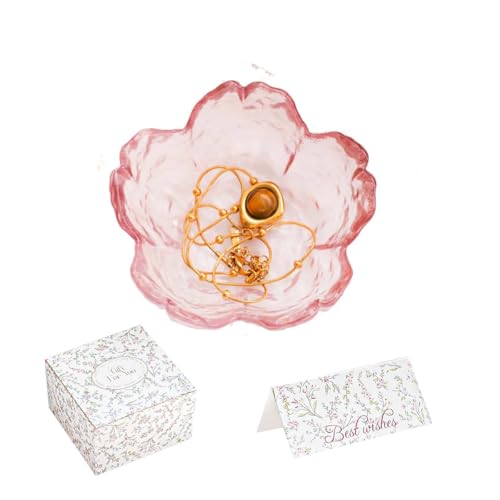 Gifts for Women Flower Ring Dish Jewelry Tray,Glass Trinket Dish Bathroom Room Decor Trinket Dish Valentine's Friendship Christmas Birthday Gifts for Women(Light Pink Purple) - color: Light Pink Purple