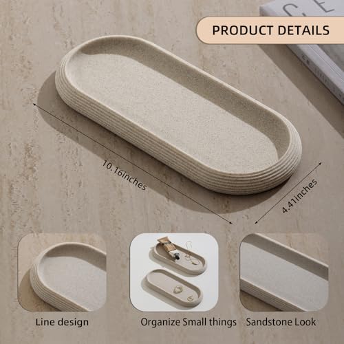 Jewelry Tray Bathtub, Resin Stone Look Decorative Perfume Tray, Bathroom Marble Vanity Organizer Plate Holder for Ring Soap Towel Small Things on Kitchen Sink Countertop (Beige, Medium) - color: Beige, size: 10.2" x 4.4" x 0.8"