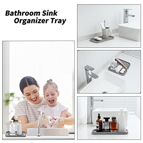 MicoYang Silicone Kitchen Sink Organizer Tray for Multiple Usage,Eco-Friendly Sponges Holder for Kitchen Bathroom Counter or Sink,Dish Soap Dispenser,Scrubber,Bottle,Cup (Grey, 10"×5.3") - color: Gray, size: 10" x 5.3" x 0.7"