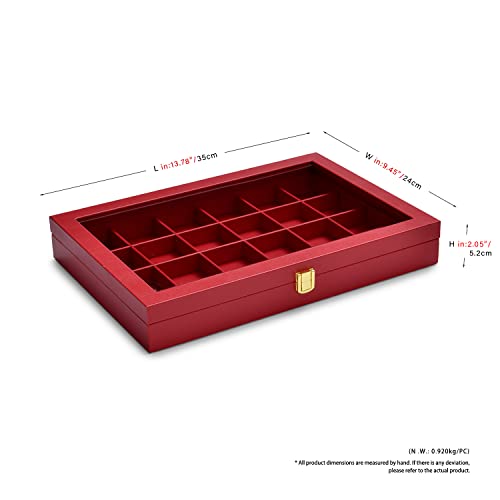 Oirlv Luxury Leather 24 Grid Jewelry Tray with Transparent Lid Earrings Rings Organizer Box Stackable Jewelry Box Drawer Inserts Women Gift - color: Red, size: 24 Grid