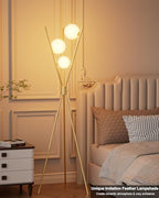 3 Globe Dimmable Tripod Floor Lamp, Mid Century Standing Lamps with 3Pcs 3000K Bulbs Included, Modern Tall Lamp for Living Room Bedroom Office-Gold - color: 3 Globe-Gold Tripod