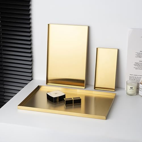 FREELOVE Gold Tray for Bathroom Vanity Brass Decor, Small Candle Holder, Rectangle Soap Dish, Brushed Square Plate, Coffee Table Toilet Back Modern Antique, 10''X15'' - size: 15" x 10" x 0.6"