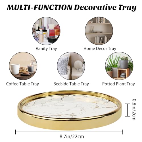 Round Marble Decorative Tray, Multi-Functional Storage Organizer for Vanity, Coffee Table, Jewelry, Perfumes and Home Decor, Luxury Accent Tray - color: White, size: 8.6"