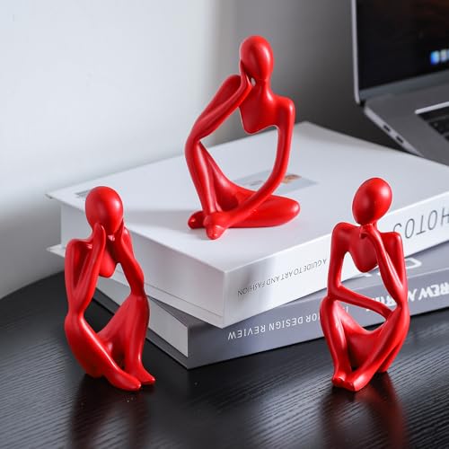 BrownLove 3pcs Red Human Body Abstract Art Decoration, Modern Art Resin Statue Room Office Shelf Bookcase Decoration - color: Red