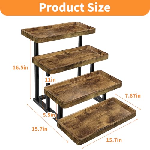 4 Tier Cupcake Stand, 15.7" Large Wooden Serving Tray for Party Food Display, Rustic Tiered Tray Decor Capable of Dessert Table & Perfume Organizer, with Sturdy Metal Frame - size: 15.8" x 7.9" x 16.5"