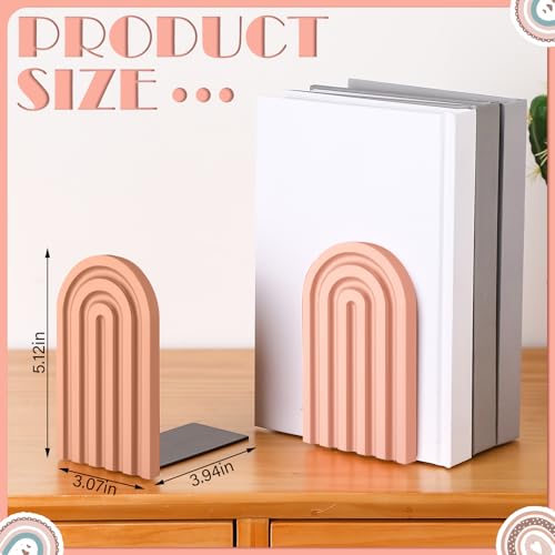 Harloon 4 Pcs Boho Arch Wooden Bookends, Decorative Rainbow Book Stoppers with Non-Slip Metal Base, 5x3x4 Inches, Cute Shelf Decor for Heavy Books, Home Office Study Desk Organizer(Bright Color) - color: Bright Color