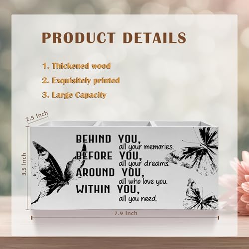 Retro Butterfly Graduation Pencil Pen Holder for Desk, Behind You All Your Memories Wooden Pencil Holder Organizer for Home Office Desk Accessories, Graduation Gifts for Her - color: Color-Desk accessories white 02