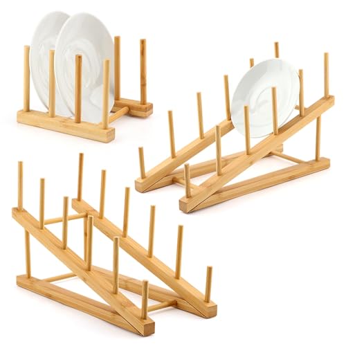 3 Pack Plate Stands for Display, Multifunctional Wooden Display Rack, Craft Show Display Stands for Tabletop Book, Artwork, Photo, Record, Magazine and Platter(Color:Wooden)