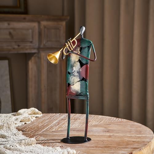 Modern Metal Musician Sculpture, Handmade Colorful Music Player Figurine, Abstract Iron Art Statue for Home Decor, Office Desk, Bookshelf, Living Room Decorations, Gift for Music Lovers (Trumpe) - color: Trumpe