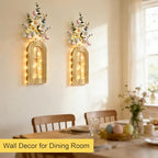 HOMECOR Easter Wall Decor Set of 2 - Boho & Modern Farmhouse Hanging Wooden Vase with Fairy Lights & Artificial Plants, Spring Wall Art for Living Room, Bedroom, Bathroom, Mothers Day Home Decor Gift - style: Flower - Easter Wall Decor