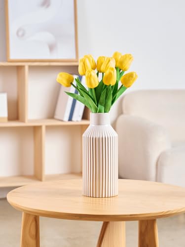 STHIE White Ceramic Flower Vase, 8 Inch Rustic Farmhouse Minimalist Vases Home Decor, Small Pampas Grass Vases for Table Living Room Bookshelf Bedroom Bathroom Kitchen (White Beige) - color: 1 White Beige