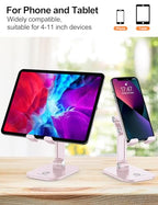 OCYCLONE Phone Stand, Adjustable Height and Angle Foldable Cell Phone Stand Holder for Desk, Taller iPhone Stand Compatible with 4.7"-13" Smartphones iPad Tablet, Pink - color: Pink