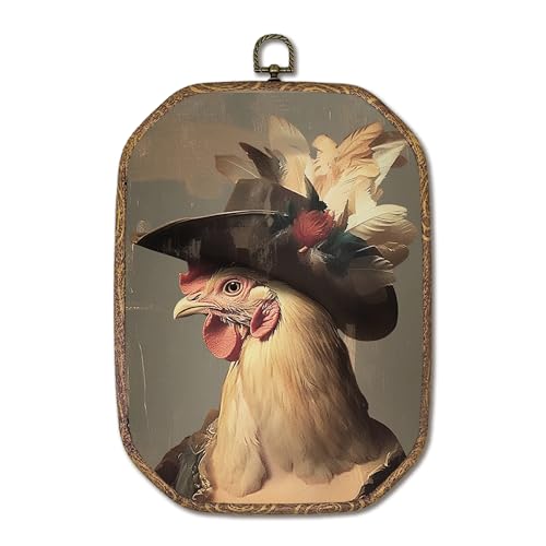 Hxlac Whimsical Chicken Rectangular Wall Art Framed, Dark Moody Rooster Rectangular Wall Decor, Rustic Farm Animal Chicken Hanging Canvas Prints Wall Sculptures for Kitchen Bedroom Living Room Decor, 7.1x10.2 Inch - color: rectangular chicken