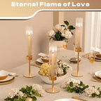 Gold Hurricane Candle Holders: Fluted Tall Candlestick Holders for Wedding Brass Taper Candle Holder Modern Candle Sticks Holder Decor for Table Centerpiece Christmas Party Home Set of 18 - size: Set of 18