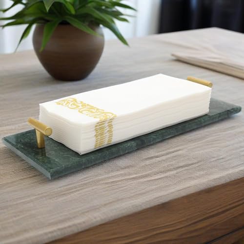 Napkin Holder - Guest Towel Holder for Bathroom - Green Marble Paper Towel Holder - Hand Towel Tray with Gold T-Handle(11.8x4.7x1.7 Inchs) - color: Green