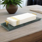 Napkin Holder - Guest Towel Holder for Bathroom - Green Marble Paper Towel Holder - Hand Towel Tray with Gold T-Handle(11.8x4.7x1.7 Inchs) - color: Green