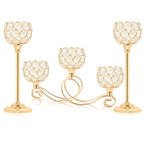Gold 5 Arm Metal Crystal Tea Light Candle Holder, Elegant Wedding Table Centerpiece, Christmas Wishing Bowl Candle Holder - color: Gold, size: Set of 3