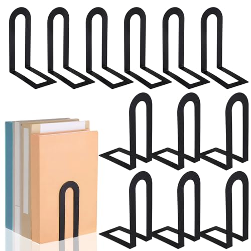 Chunful 12 Pcs Black Modern Metal Book Ends for Shelves Decorative Small Bookends Book Shelf Organizer Minimalist Design Stopper to Hold Books for Home Office (5.5 * 3.75 * 2.25inch) - color: Black, size: 5.5*3.75*2.25inch