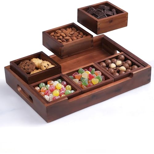 Set7 Wood Serving Tray with Handles – Large Rectangular Breakfast & Ottoman Tray with Raised Edges, Serving Platter Snack Tray, Serving Tray with Food (7, Vintage Wood 2) - color: Vintage Wood 2