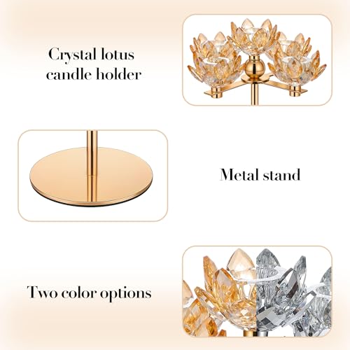Crystal Candle Holders Lotus Candelabras Gold Arch Candlestick, Centerpiece Table, Home Hecor for Wedding, Dinning Room, Coffee Table, Kitchen, Living Room, Entryway (5 Arms, Gold, Taper Candle) - color: Gold, size: 5-Arm