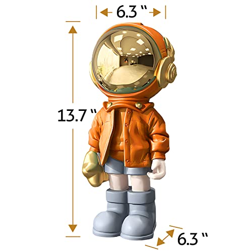 Dosker Astronaut Statues Spaceman Sculpture Polyresin Arts Gifts Orange Figurine Ornament Room Decor for Men,Home and Crafts Desktop Accessories Tabletop Decoration, Living Room, Office, Bookshelf - color: Orange, size: Large